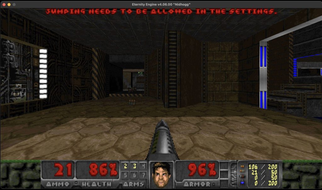 Active first-person navigation inside Eternity Engine, demonstrating a high-resolution gameplay.