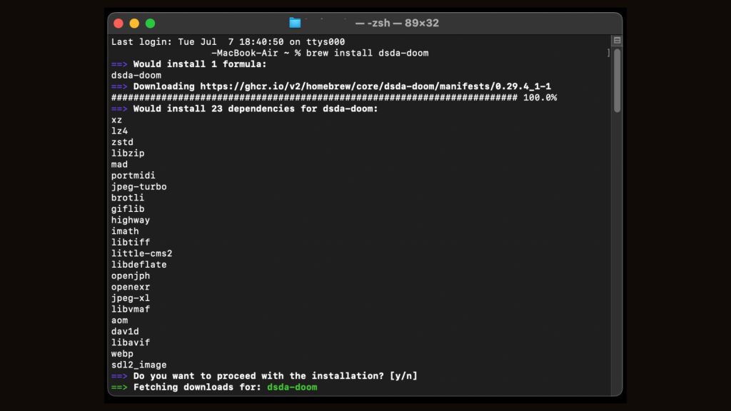 Then, install DSDA Doom by entering the dedicated Homebrew formulae in the Terminal