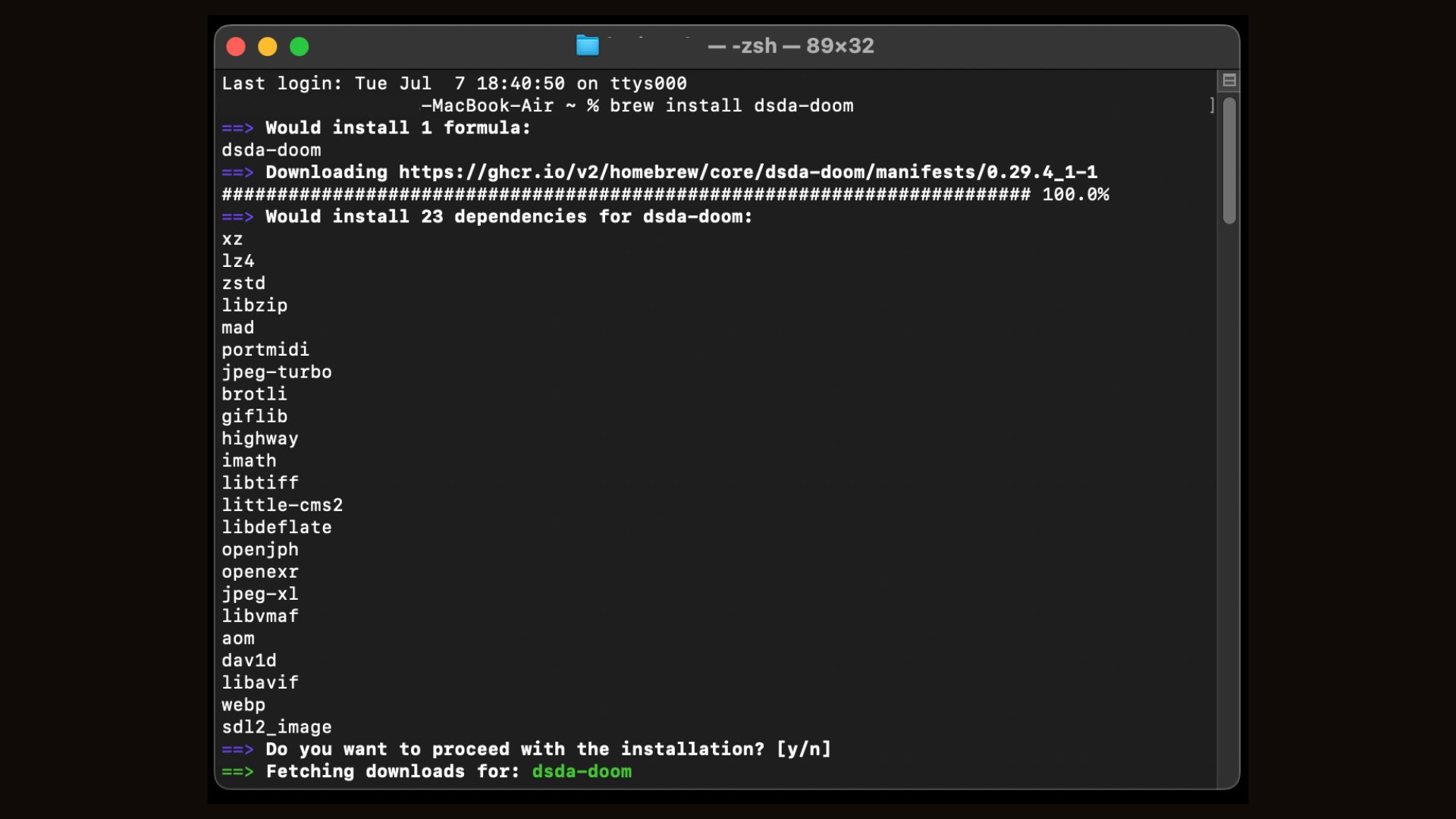 Then, install DSDA Doom by entering the dedicated Homebrew formulae in the Terminal