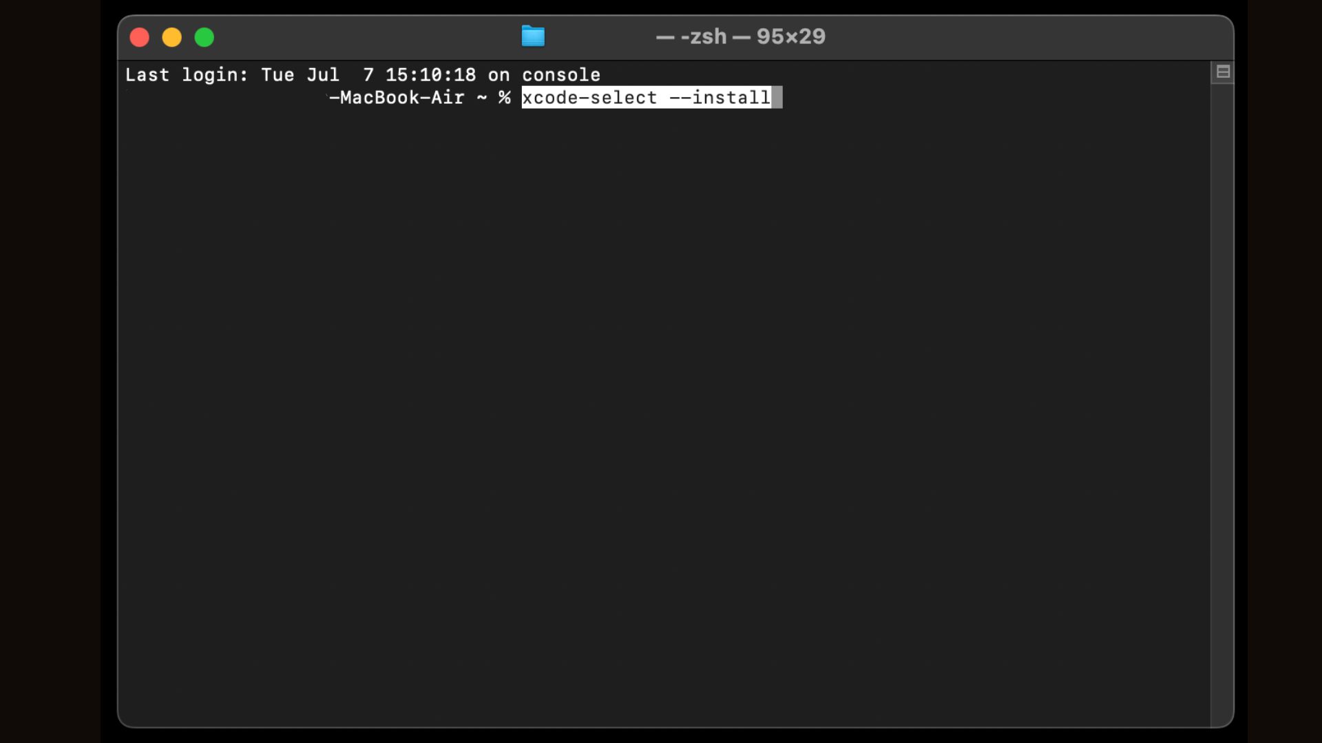 The first step is to install the macOS Command Line Tools by typing xcode-select --install in the Terminal